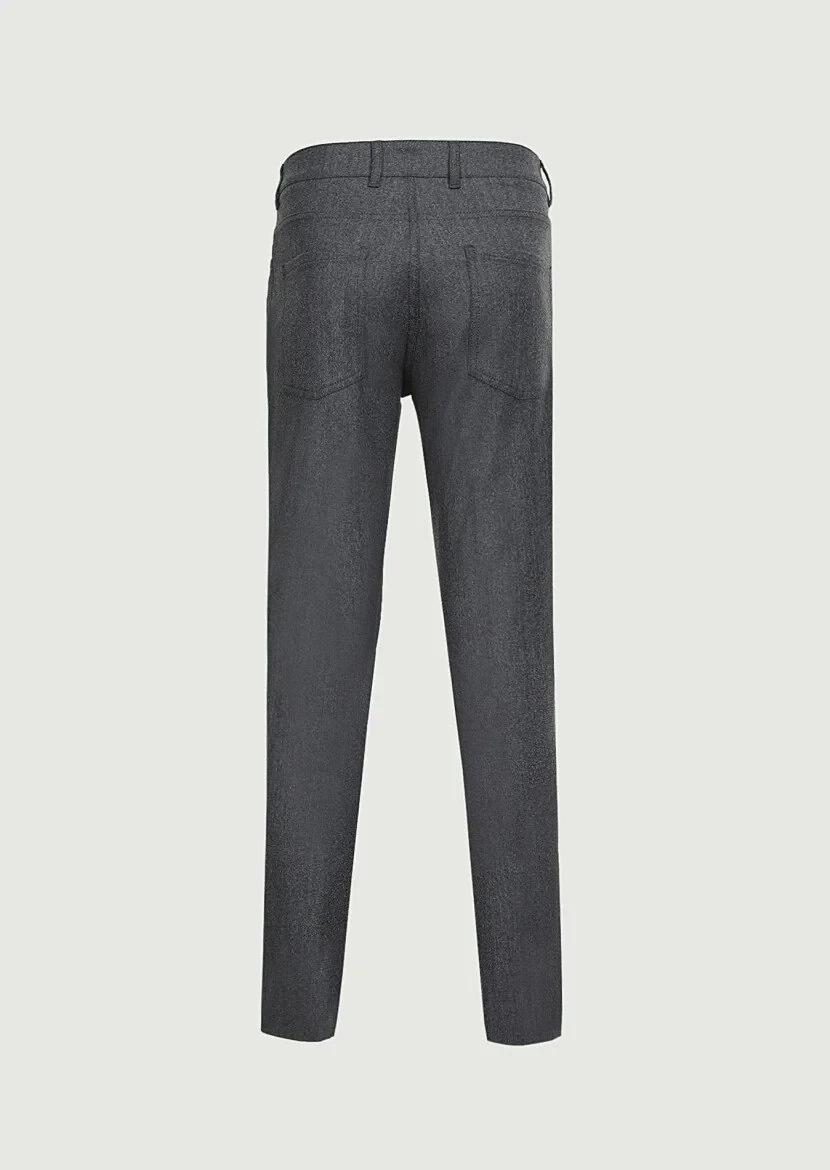 Gri Düz Kumaş Slim Fit Casual Yün Karışımlı Pantolon - 7