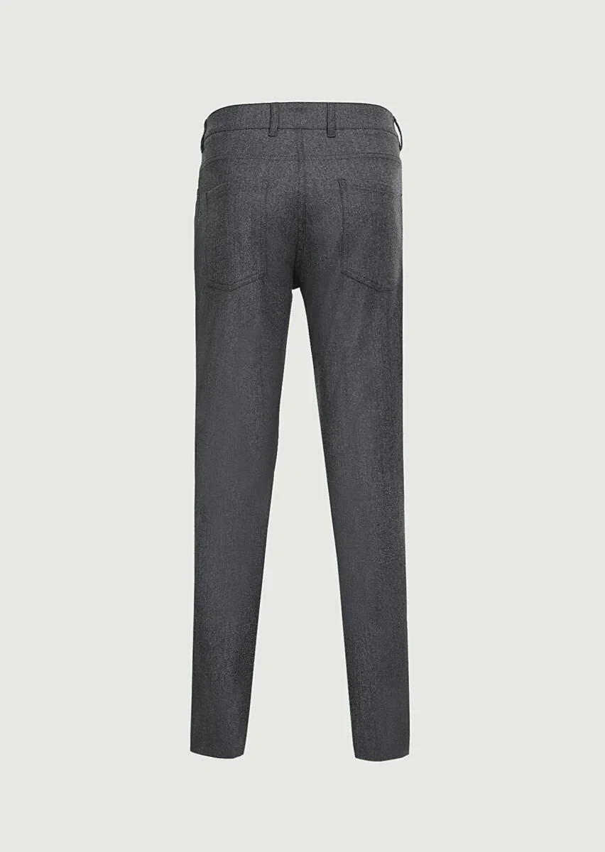 Gri Düz Kumaş Slim Fit Casual Yün Karışımlı Pantolon - 7
