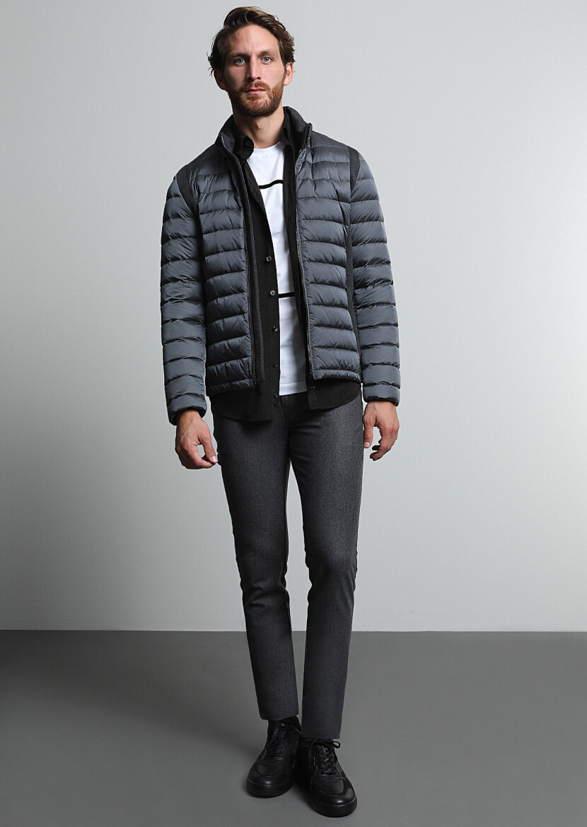 Gri Düz Kumaş Slim Fit Casual Yün Karışımlı Pantolon - 4