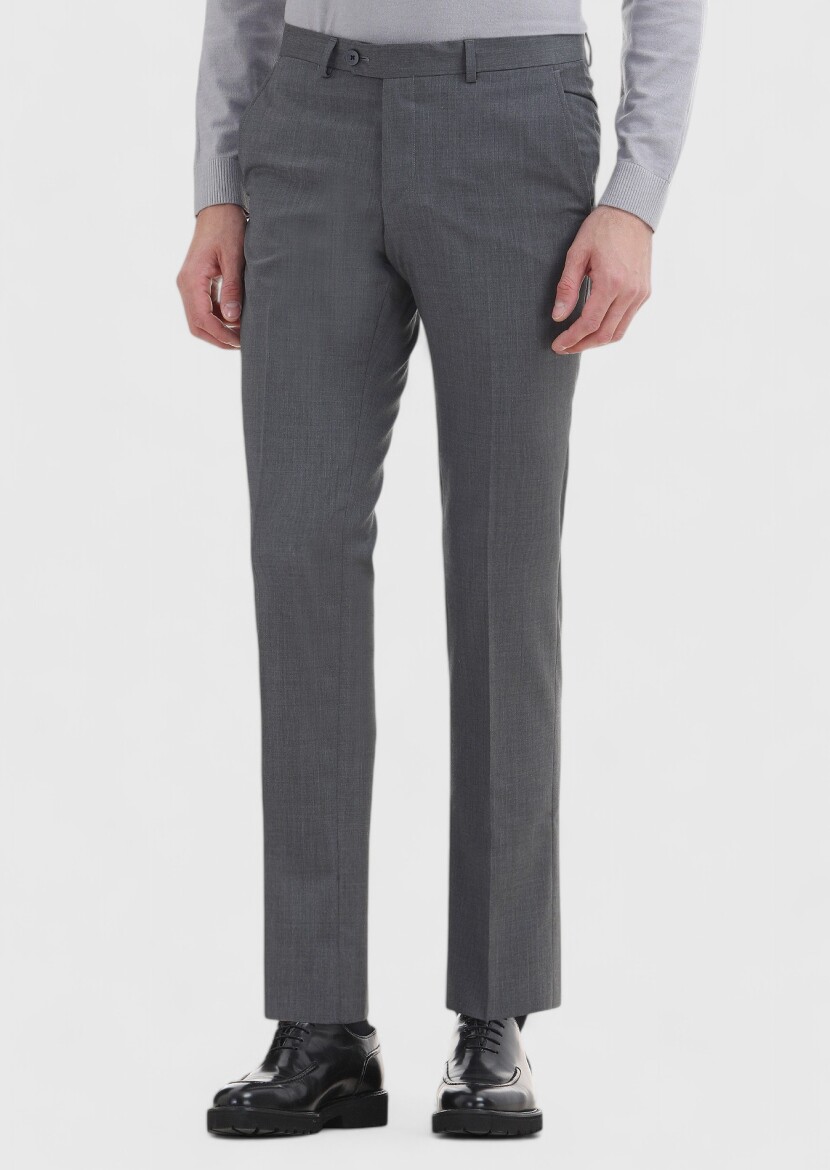 Gri Düz Kumaş Slim Fit Klasik %100 Yün Pantolon - RAMSEY