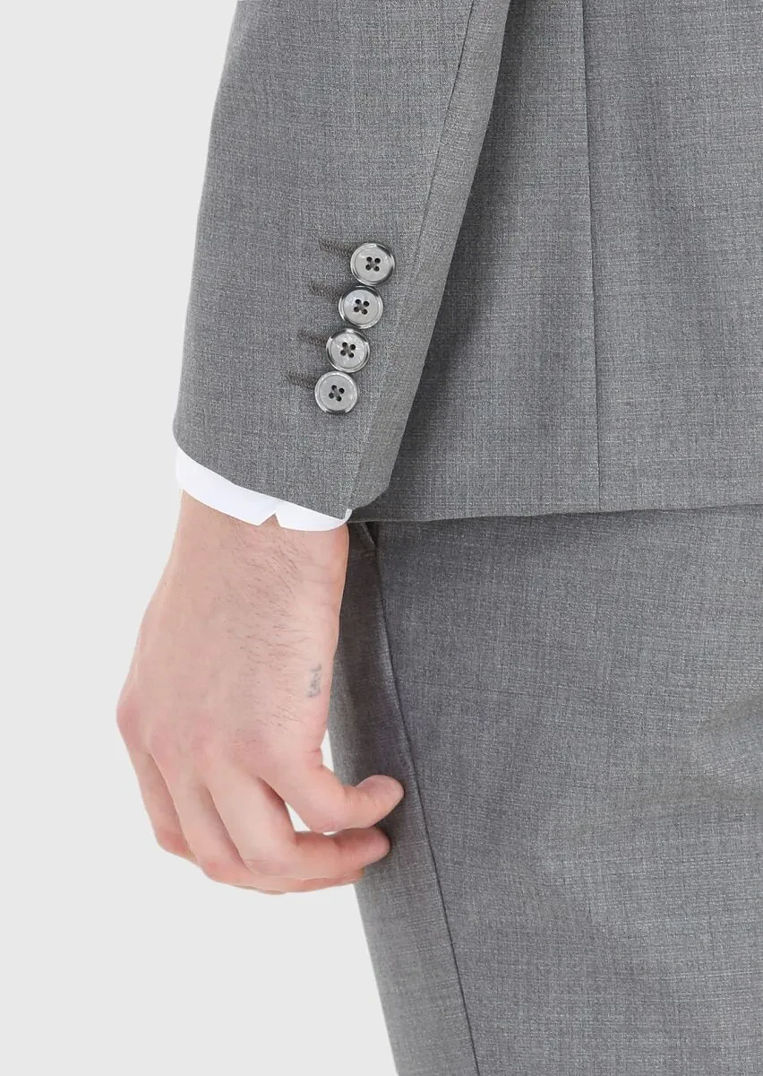 Gri Düz Modern Fit %100 Yün Takım Elbise - 4