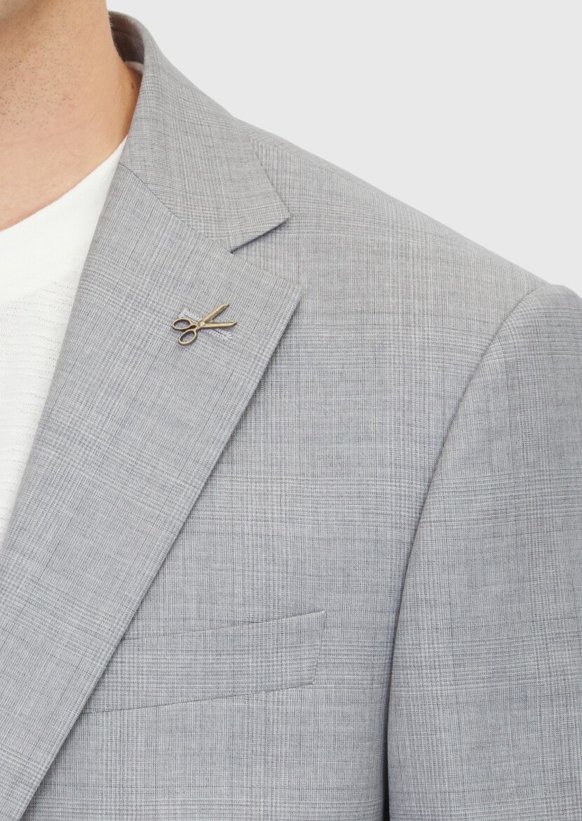 Gri Düz Modern Fit %100 Yün Takım Elbise - 4