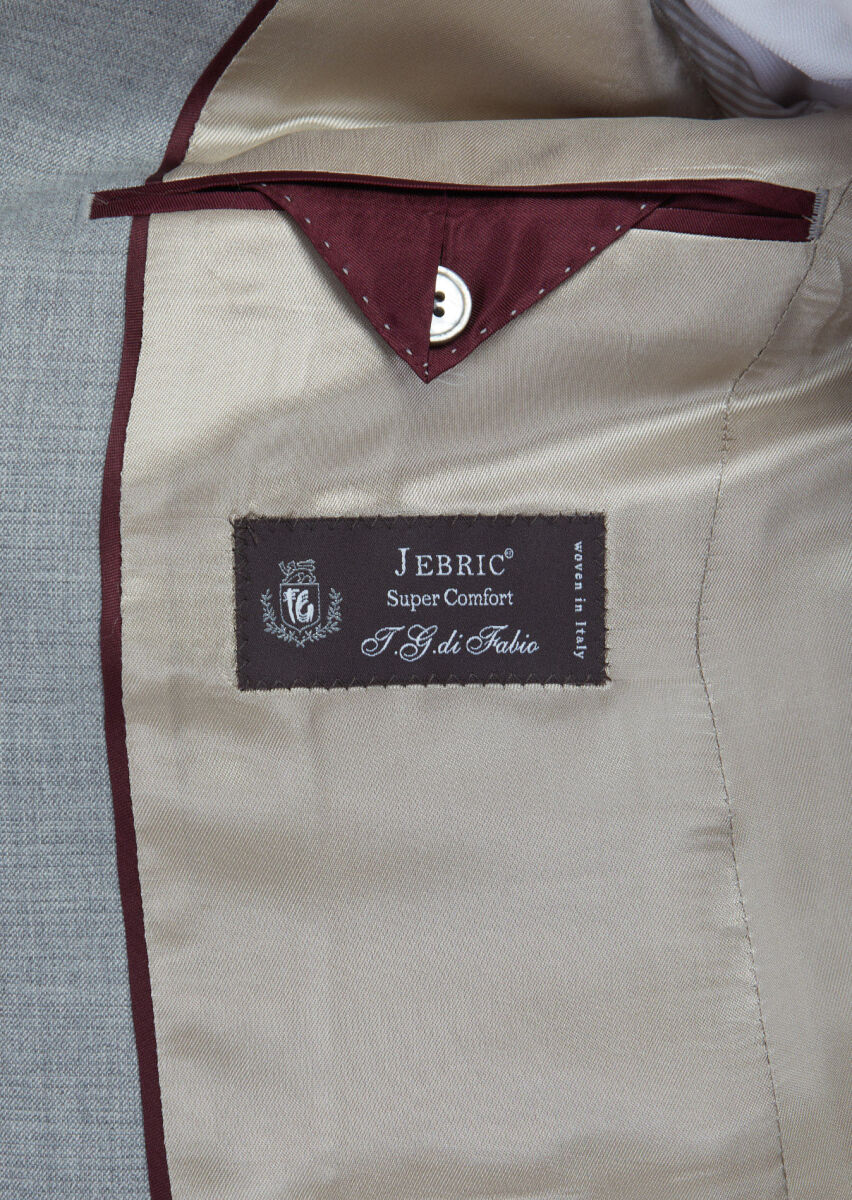 Gri Düz Modern Fit Yün Karışımlı Takım Elbise - 5