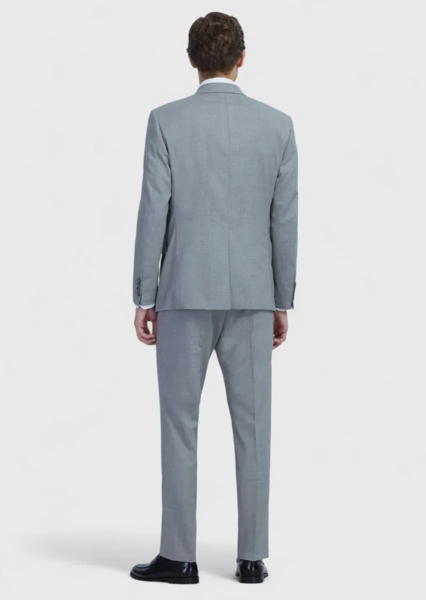 Gri Düz Modern Fit Yün Karışımlı Takım Elbise - 5