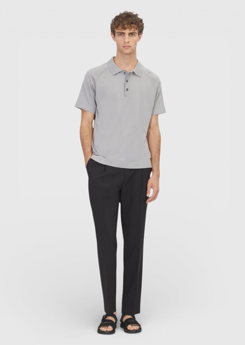 Gri Düz Örgü İpek Karışımlı Triko - 2