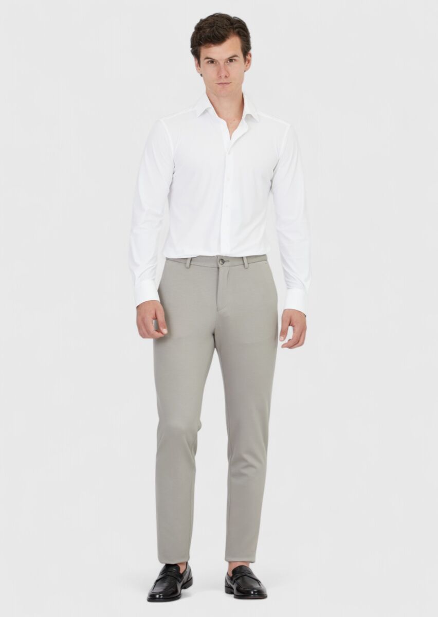 Gri Düz Örme Jogging Fit Casual Pantolon - 1