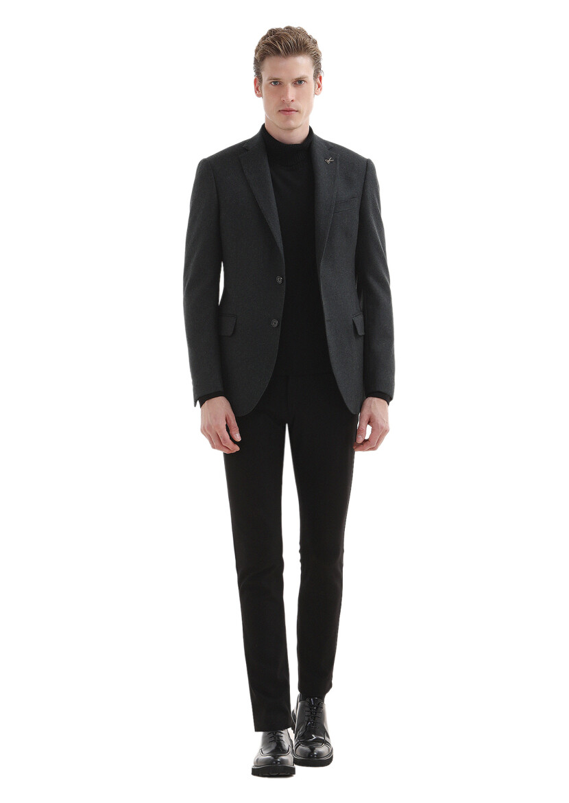 Gri Düz Regular Fit %100 Kaşmir Ceket - 1