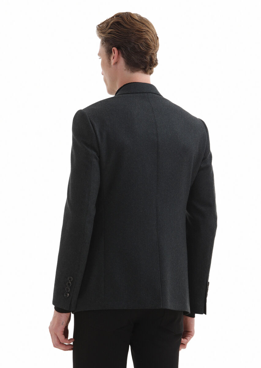 Gri Düz Regular Fit %100 Kaşmir Ceket - 5