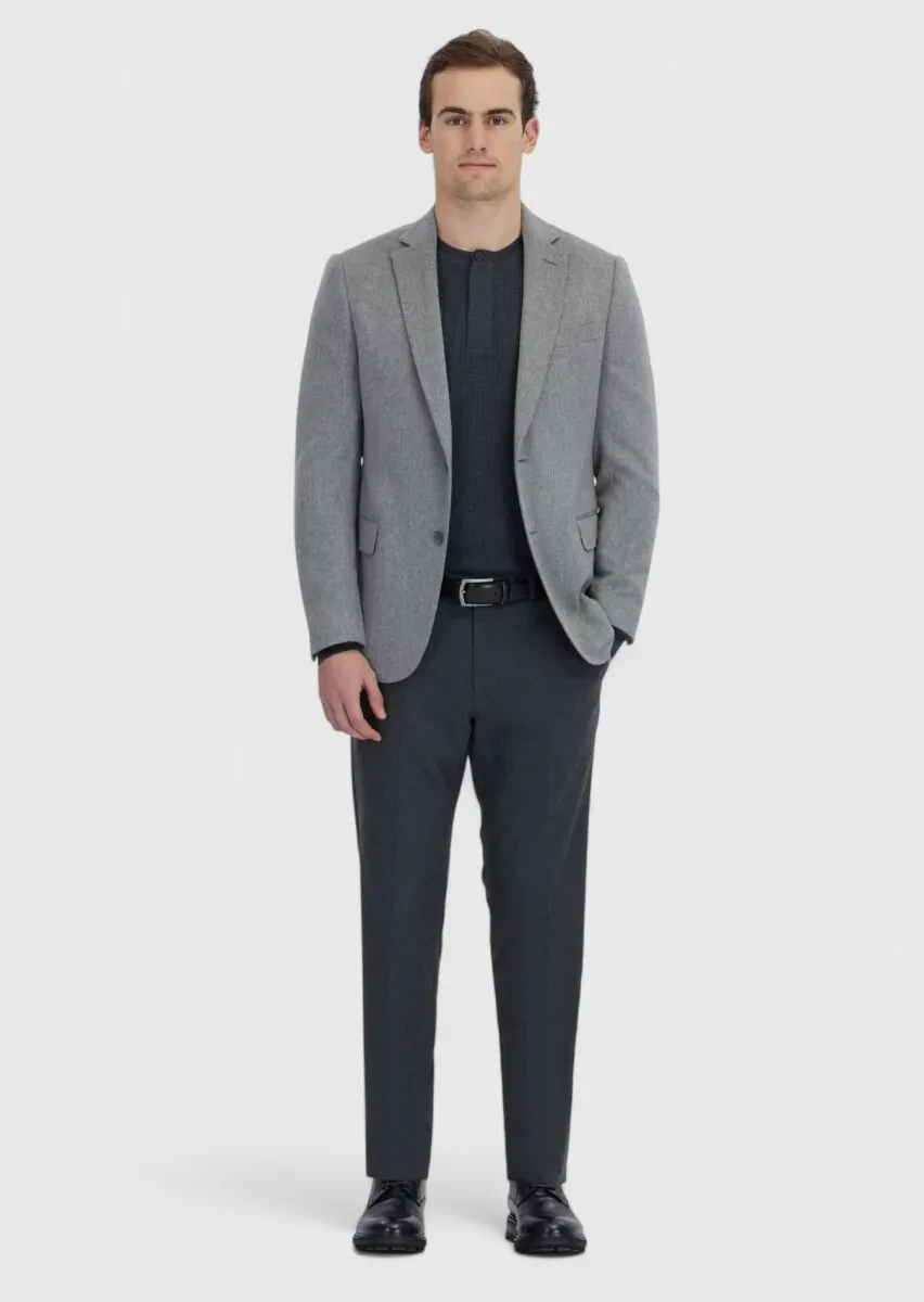 Gri Düz Regular Fit %100 Kaşmir Ceket - 2
