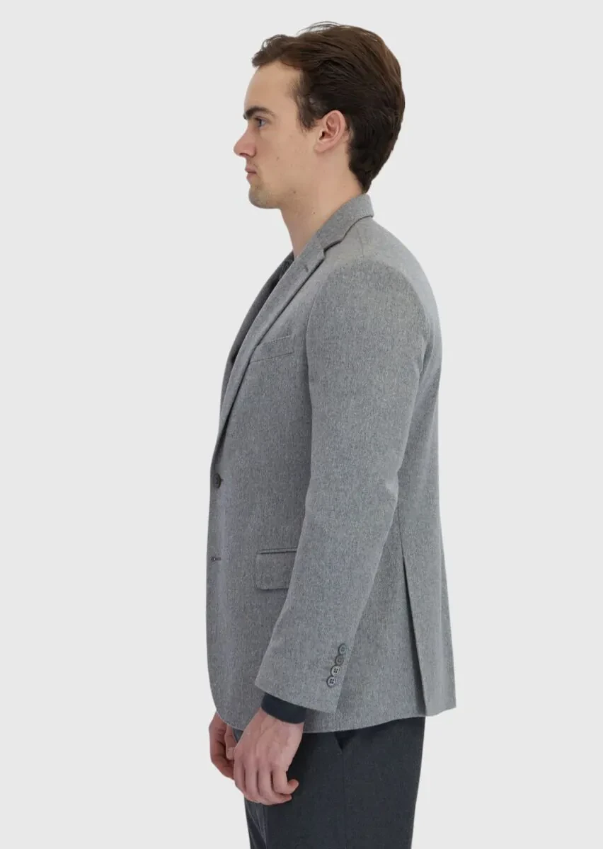 Gri Düz Regular Fit %100 Kaşmir Ceket - 3