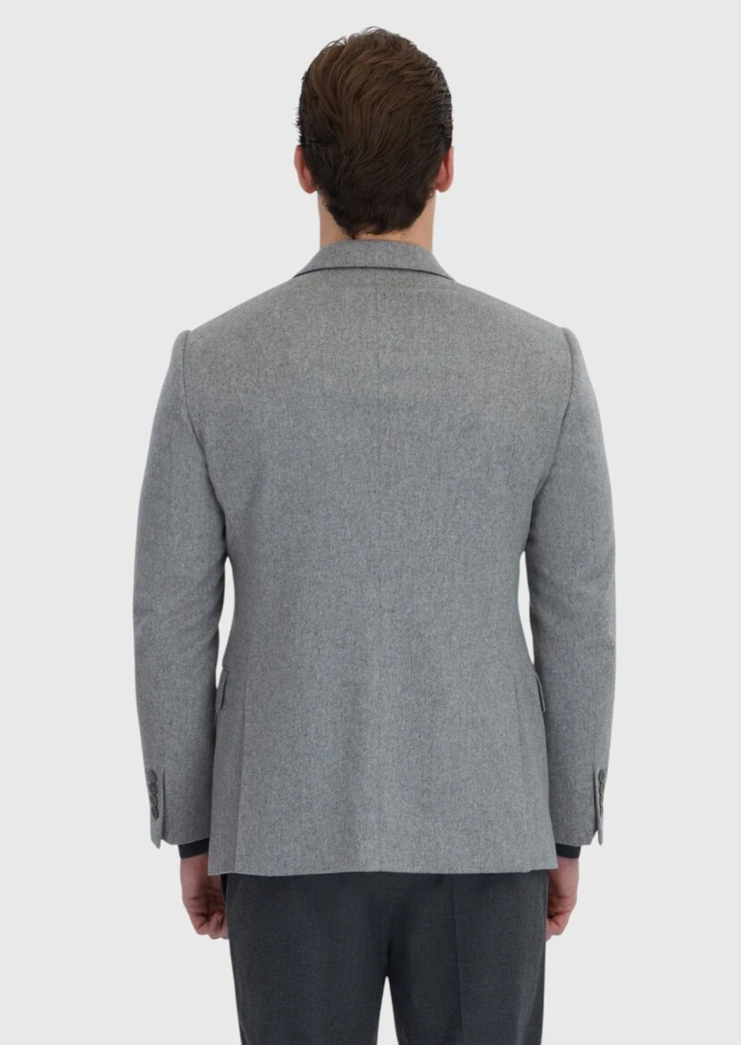 Gri Düz Regular Fit %100 Kaşmir Ceket - 6