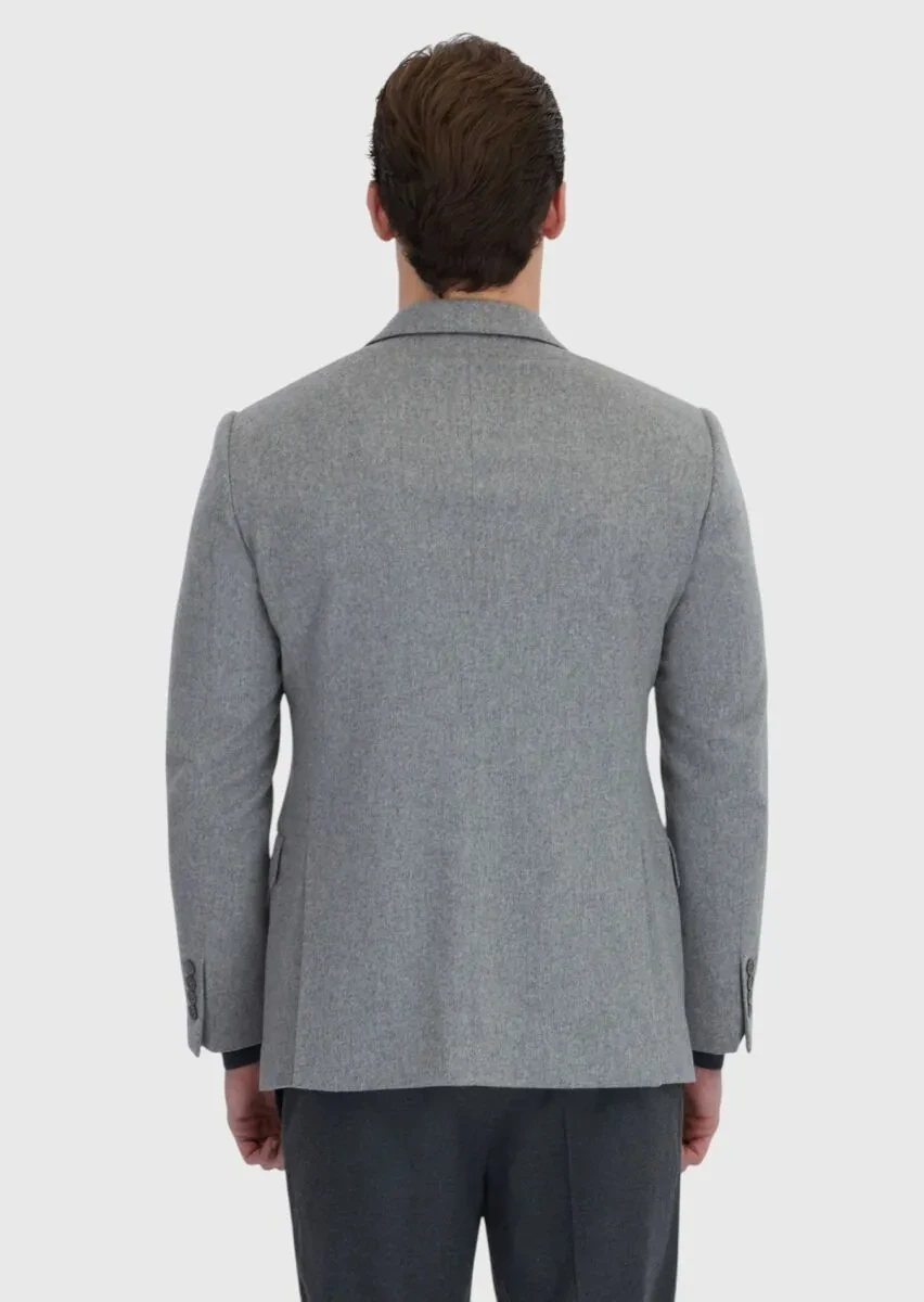 Gri Düz Regular Fit %100 Kaşmir Ceket - 6