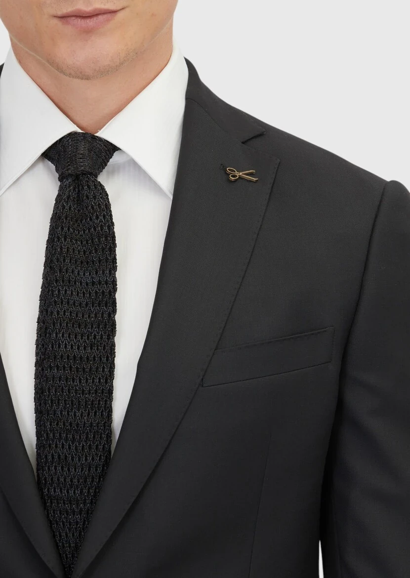 Gri Düz Regular Fit %100 Yün Takım Elbise - 4