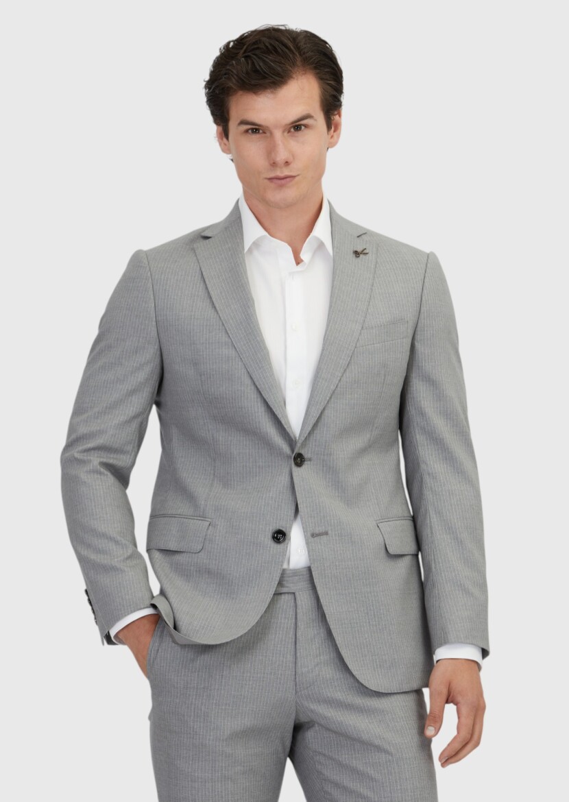 Gri Düz Regular Fit %100 Yün Takım Elbise 