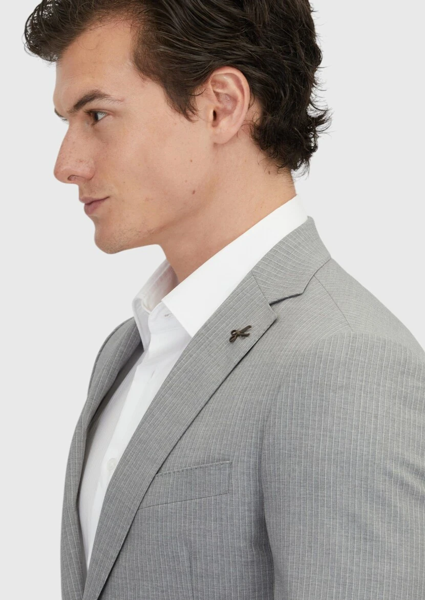 Gri Düz Regular Fit %100 Yün Takım Elbise - 4