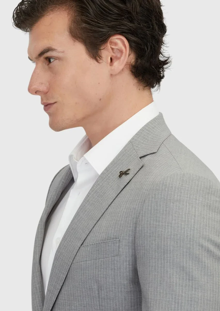 Gri Düz Regular Fit %100 Yün Takım Elbise - 4