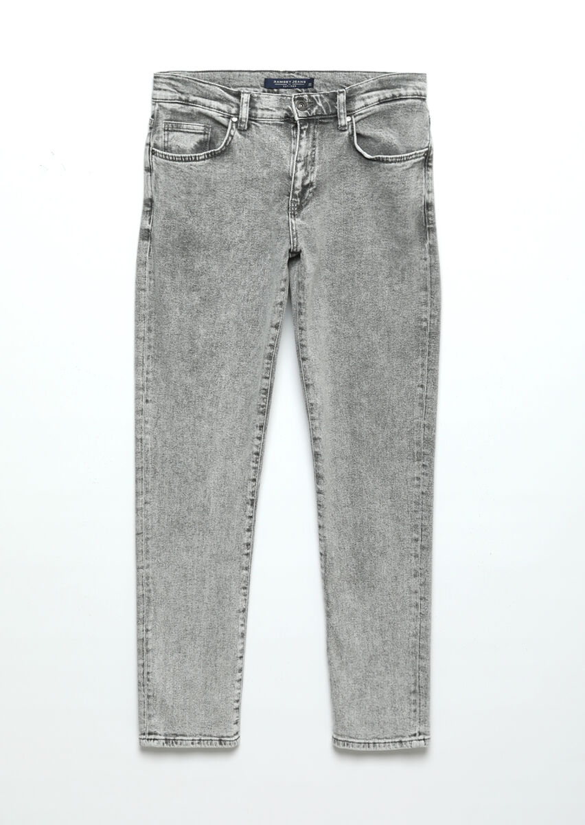 Gri Düz Regular Fit Denim %100 Pamuk Pantolon - 6