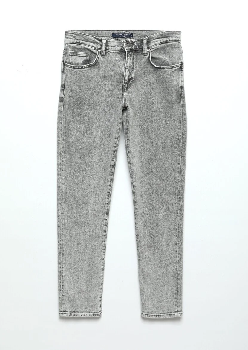 Gri Düz Regular Fit Denim %100 Pamuk Pantolon - 6