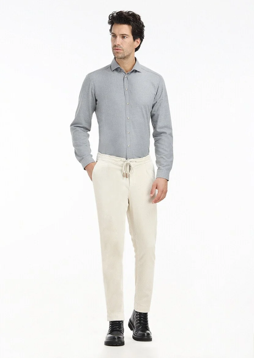 Gri Düz Regular Fit Dokuma Casual %100 Pamuk Gömlek - 1