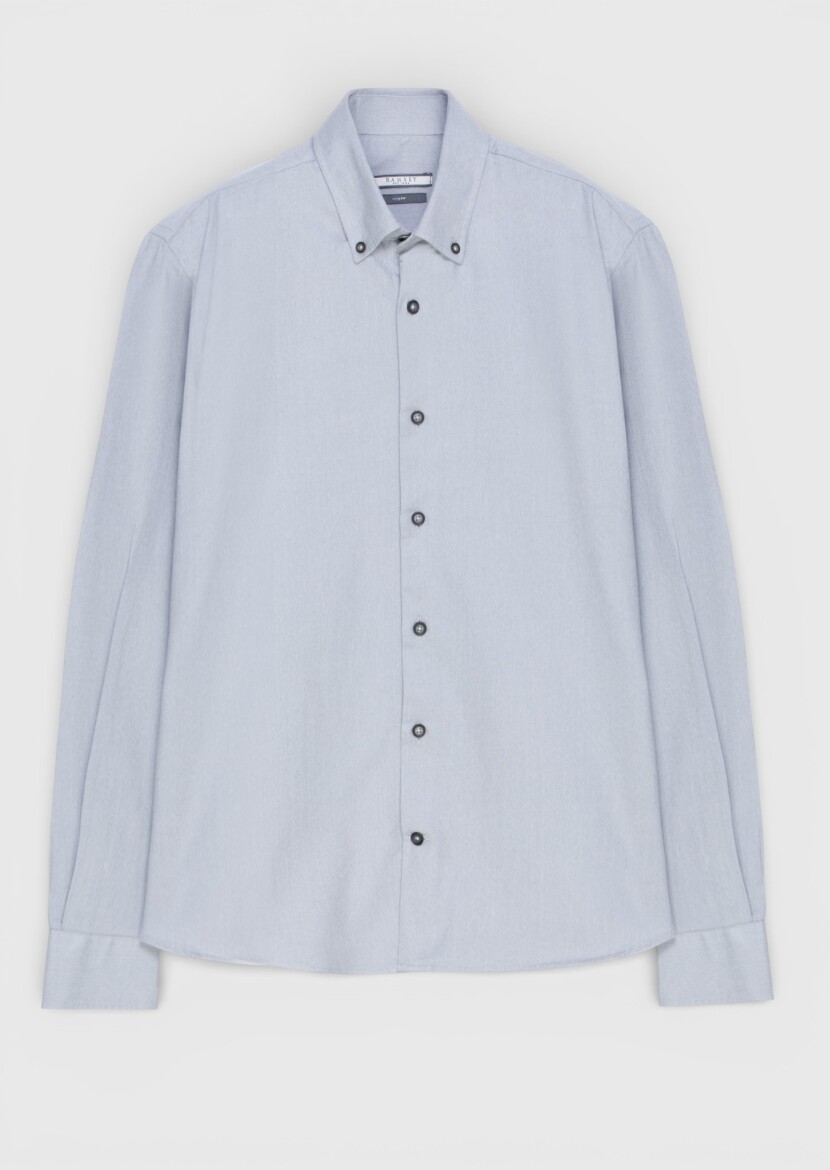 Gri Düz Regular Fit Dokuma Casual %100 Pamuk Gömlek - 5