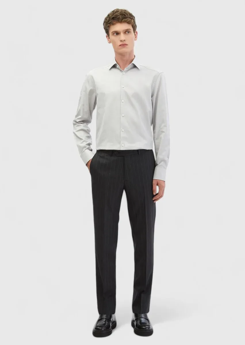 Gri Düz Regular Fit Dokuma Klasik %100 Pamuk Gömlek - 2