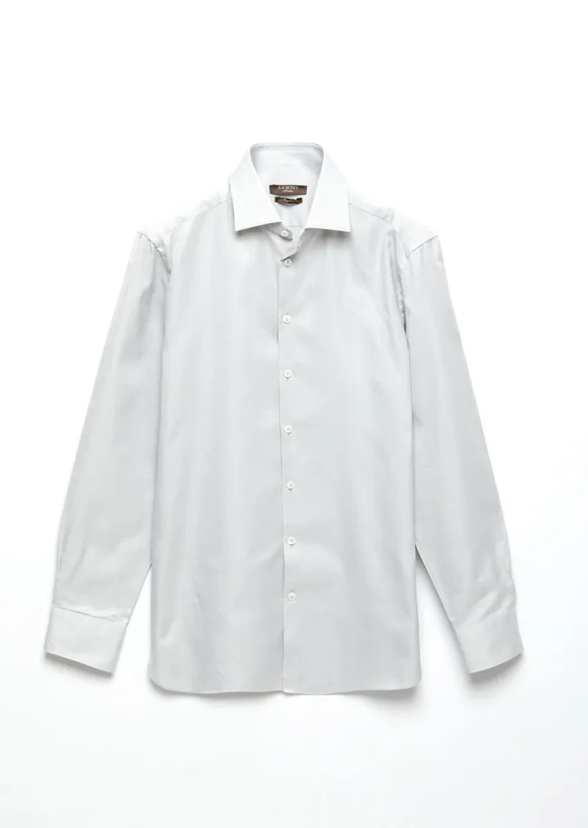 Gri Düz Regular Fit Dokuma Klasik %100 Pamuk Gömlek - 7