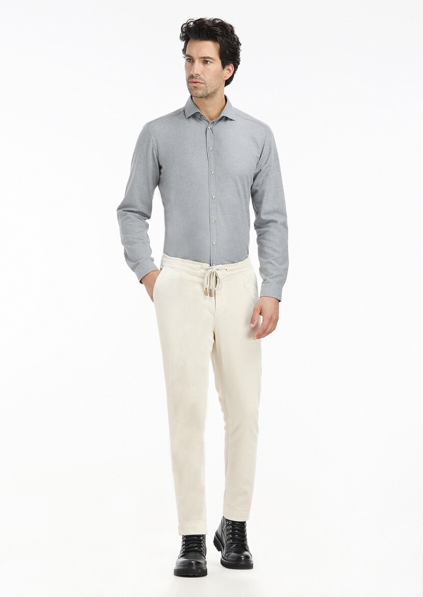 Gri Düz Regular Fit Uzun Dokuma Casual %100 Pamuk Gömlek - 1