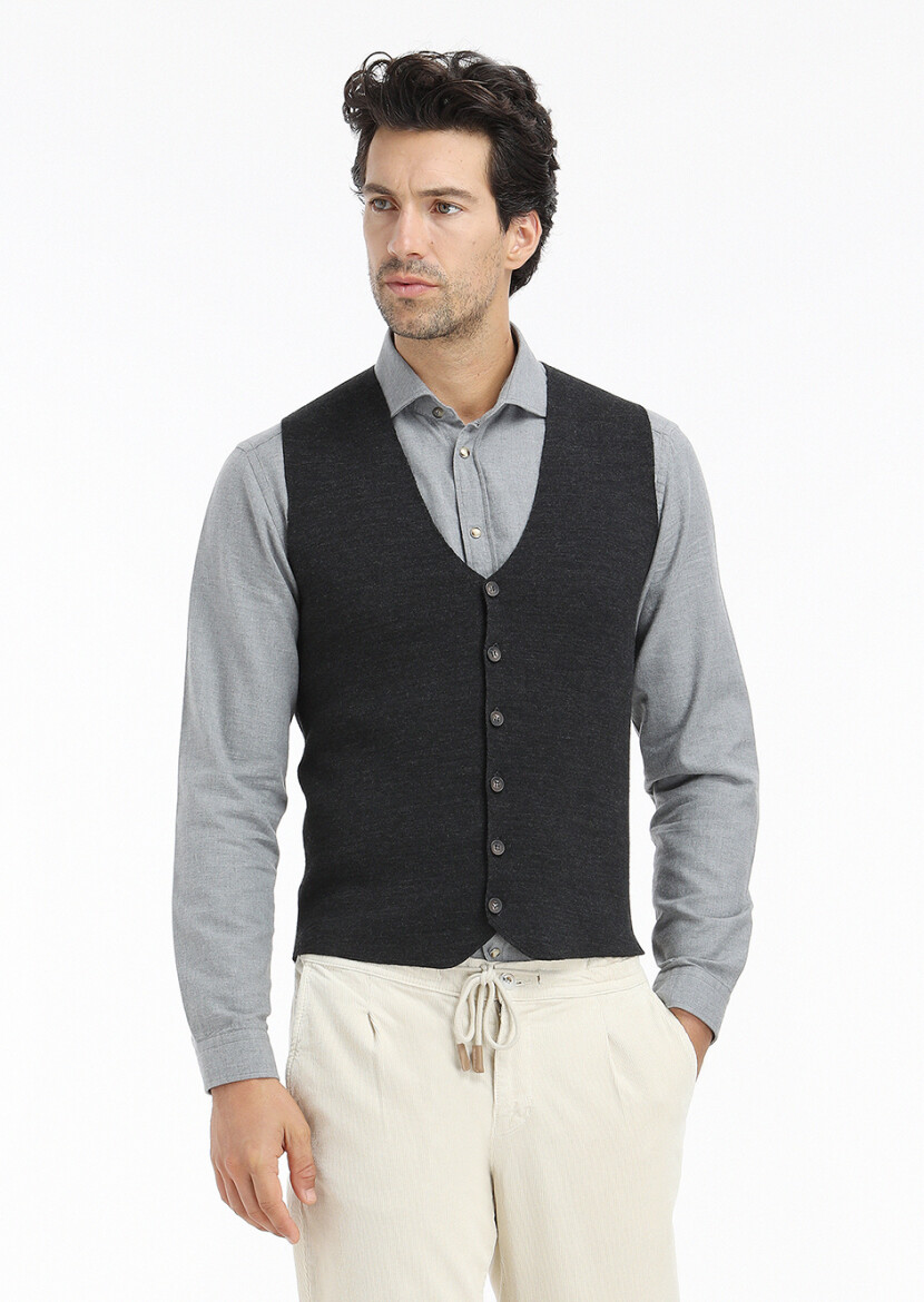 Gri Düz Regular Fit Uzun Dokuma Casual %100 Pamuk Gömlek - 4