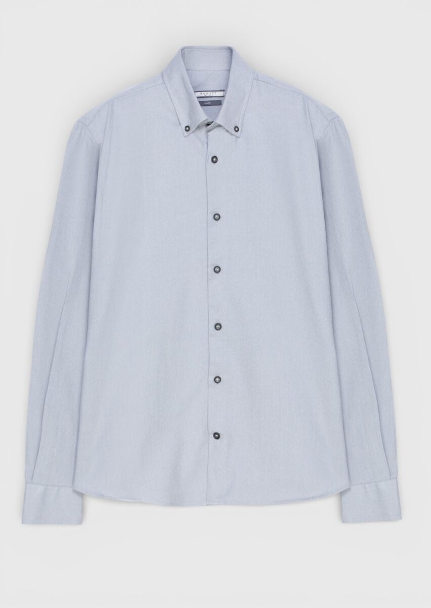 Gri Düz Regular Fit Uzun Dokuma Casual %100 Pamuk Gömlek - 5