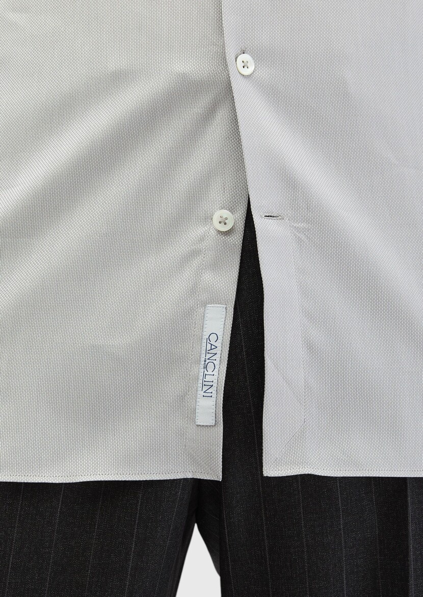 Gri Düz Regular Fit Uzun Dokuma Klasik %100 Pamuk Gömlek - 5