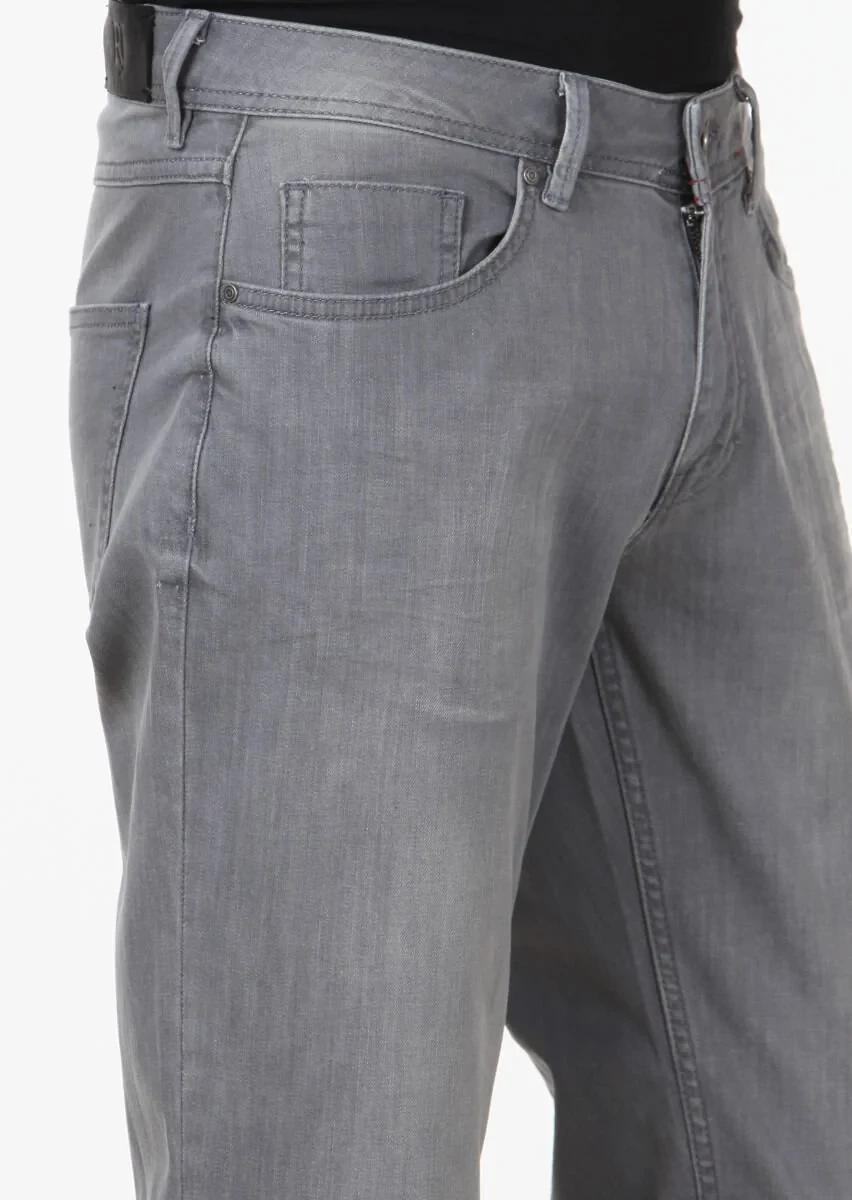 Gri Düz Slim Fit Denim Pamuk Karışımlı Pantolon - 3