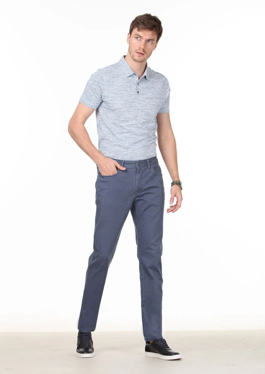 Gri Düz Slim Fit Denim Pamuk Karışımlı Pantolon - 1