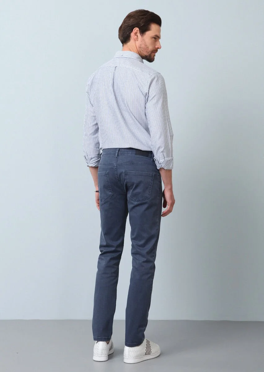Gri Düz Slim Fit Denim Pamuk Karışımlı Pantolon - 7