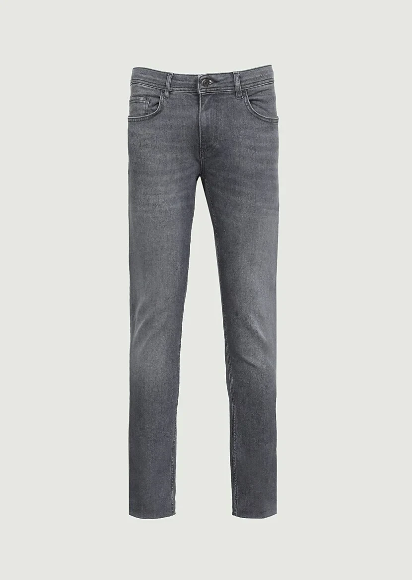 Gri Düz Slim Fit Denim Pamuk Karışımlı Pantolon - 6