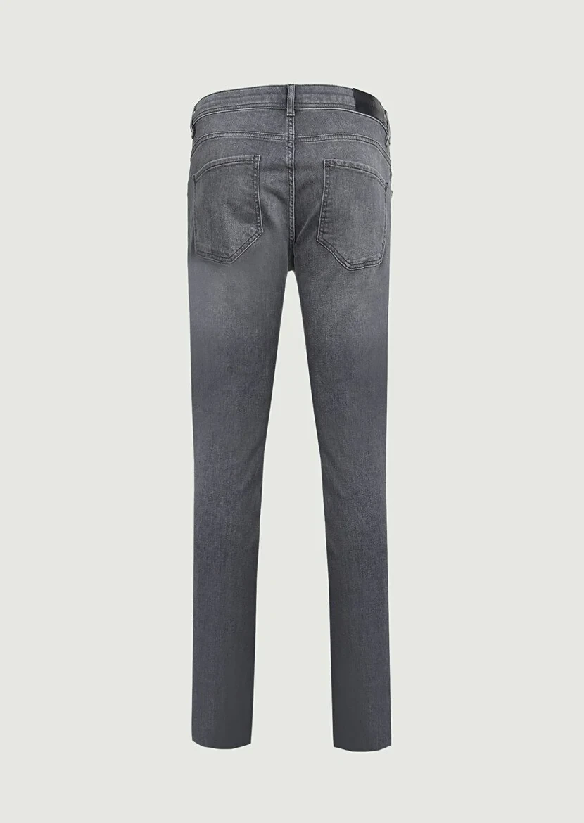 Gri Düz Slim Fit Denim Pamuk Karışımlı Pantolon - 7