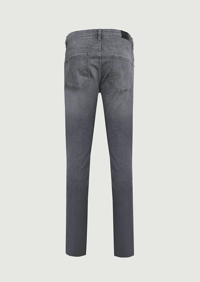Gri Düz Slim Fit Denim Pamuk Karışımlı Pantolon - 7