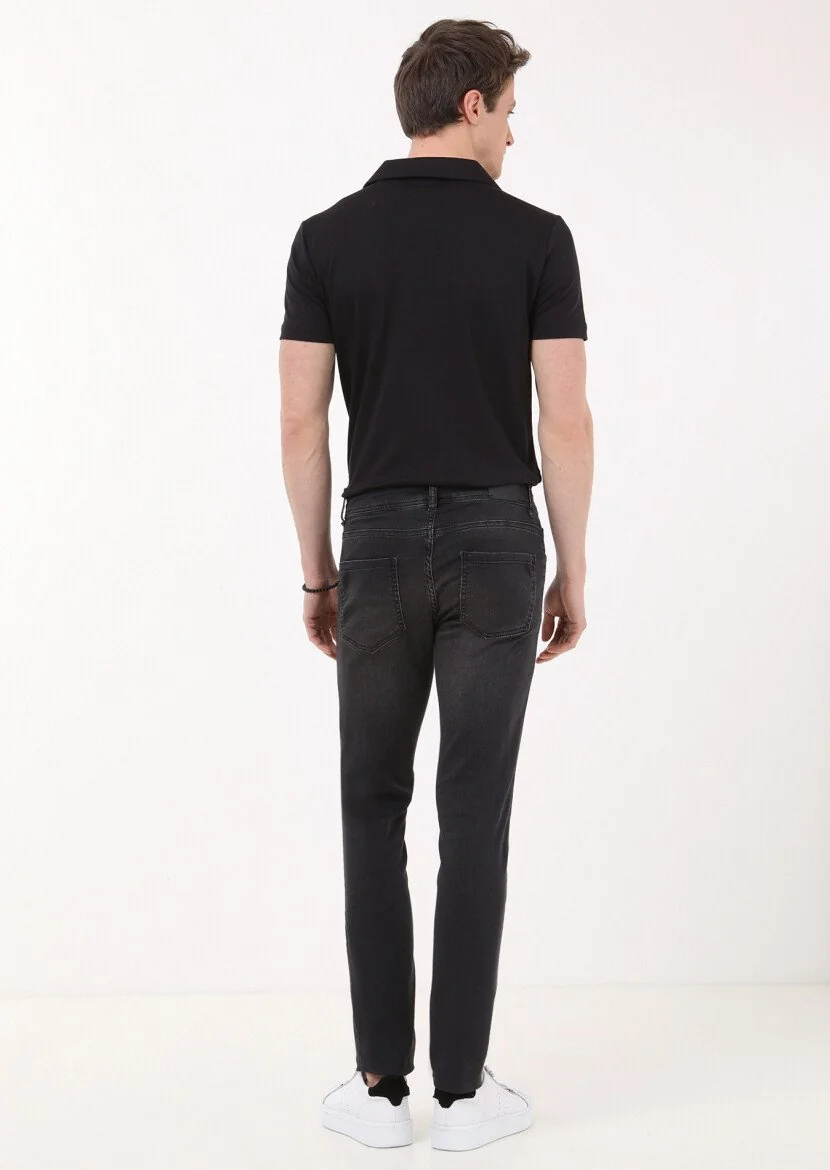 Gri Düz Slim Fit Denim Pamuk Karışımlı Pantolon - 4