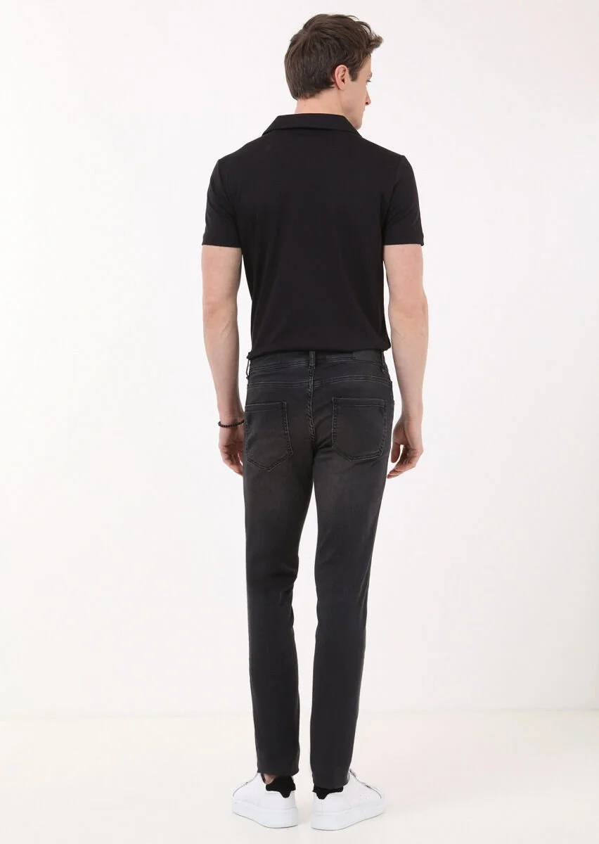 Gri Düz Slim Fit Denim Pamuk Karışımlı Pantolon - 4