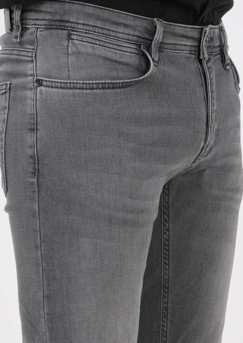 Gri Düz Slim Fit Denim Pamuk Karışımlı Pantolon - 3