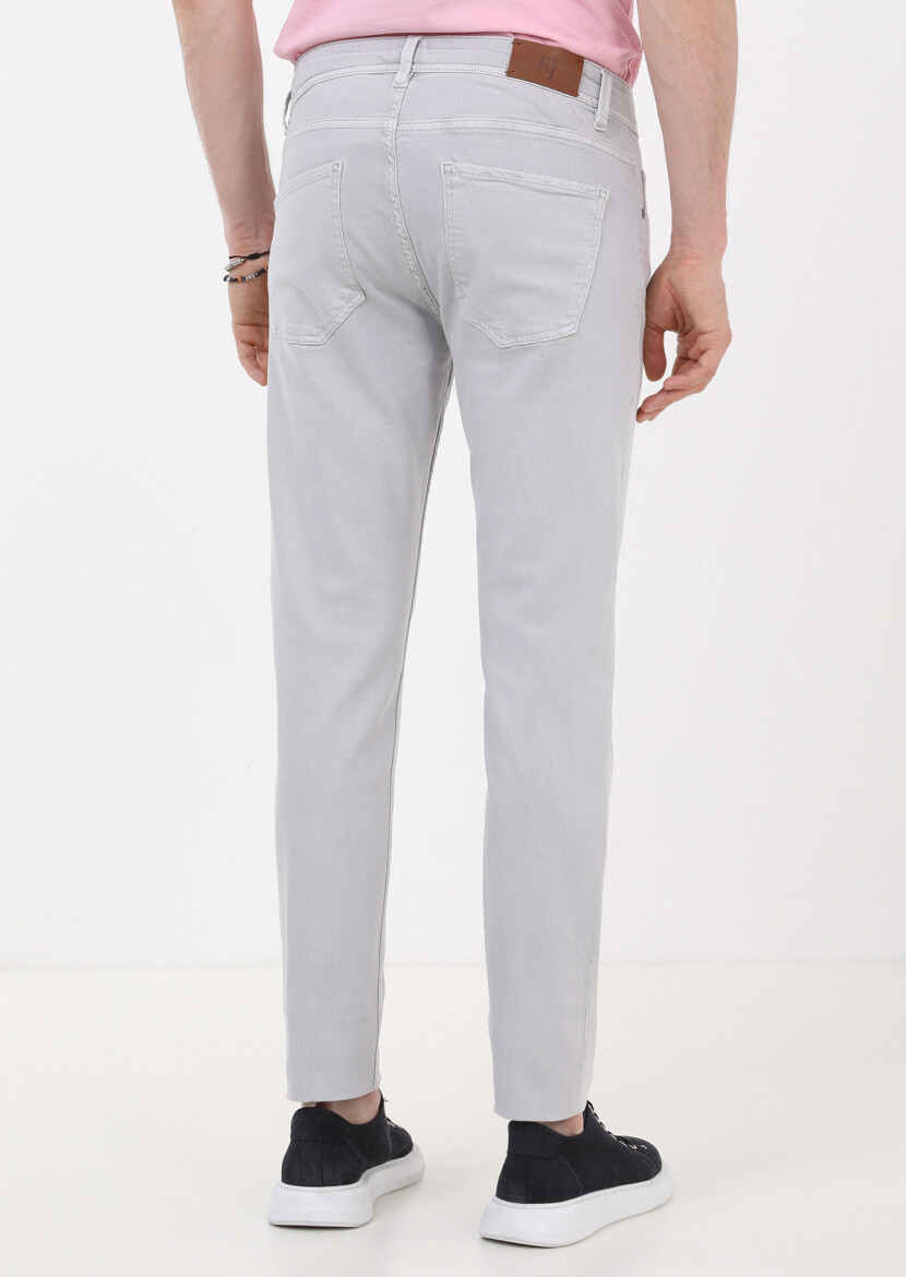 Gri Düz Slim Fit Denim Pamuk Karışımlı Pantolon - 2