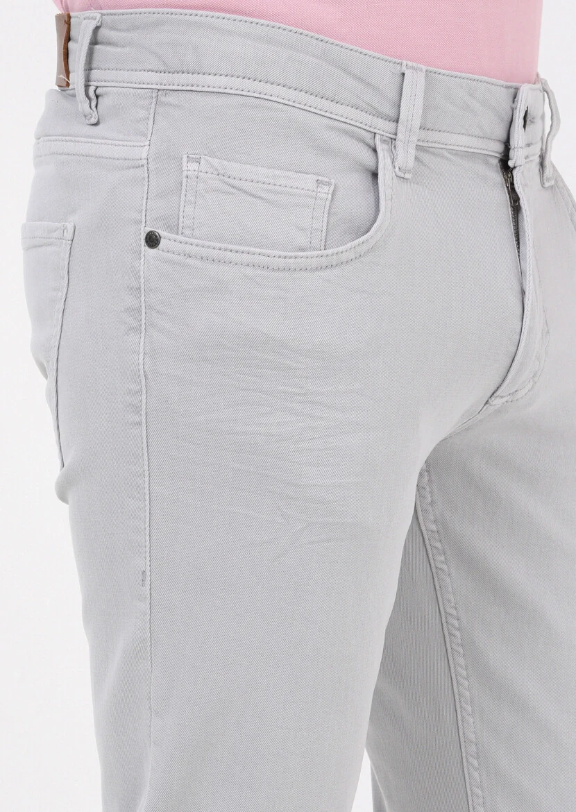 Gri Düz Slim Fit Denim Pamuk Karışımlı Pantolon 