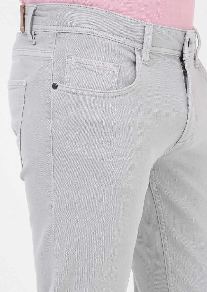 Gri Düz Slim Fit Denim Pamuk Karışımlı Pantolon - 2