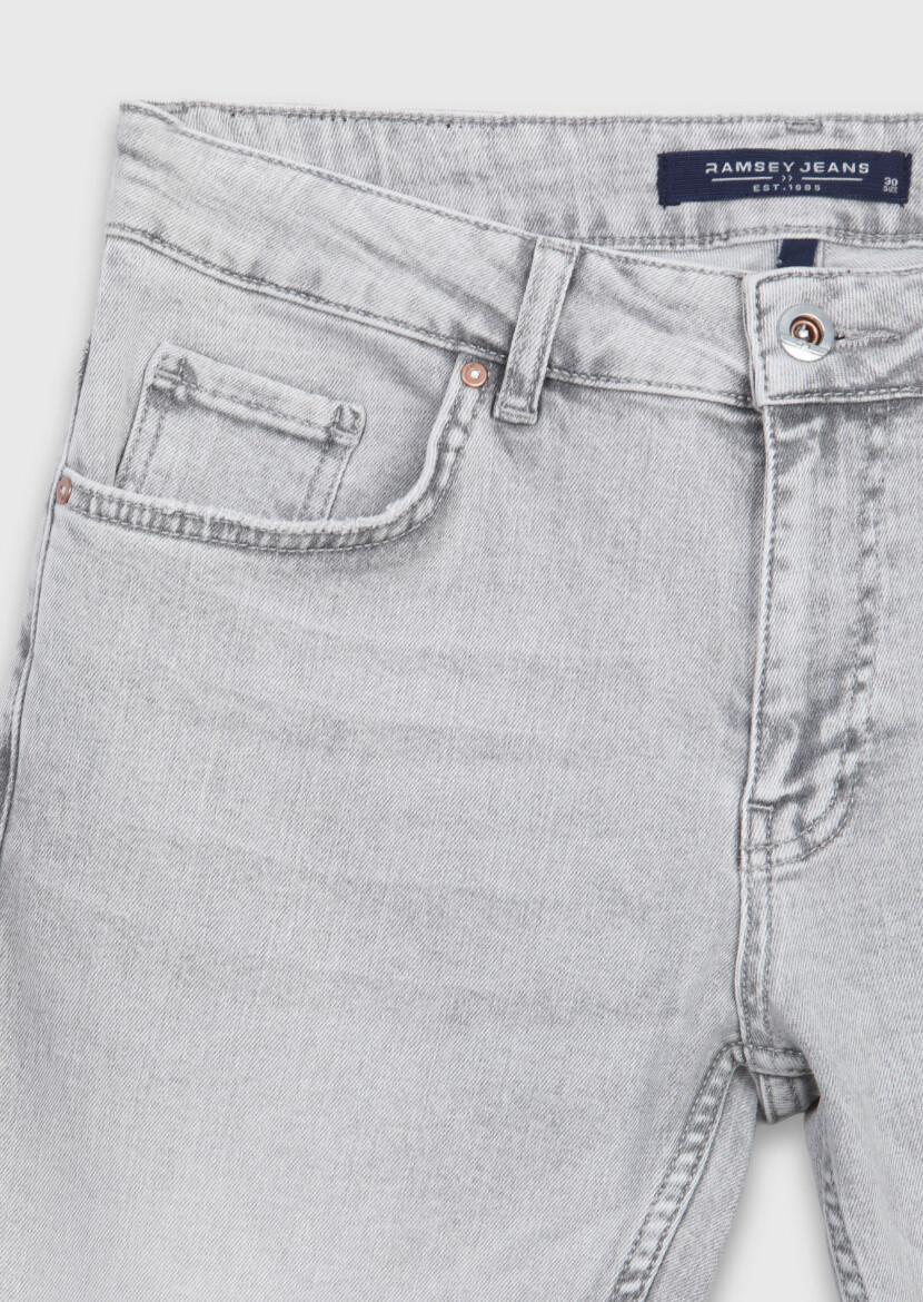 Gri Düz Slim Fit Denim Pamuk Karışımlı Pantolon - 6