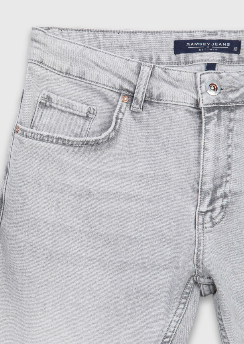 Gri Düz Slim Fit Denim Pamuk Karışımlı Pantolon - 6
