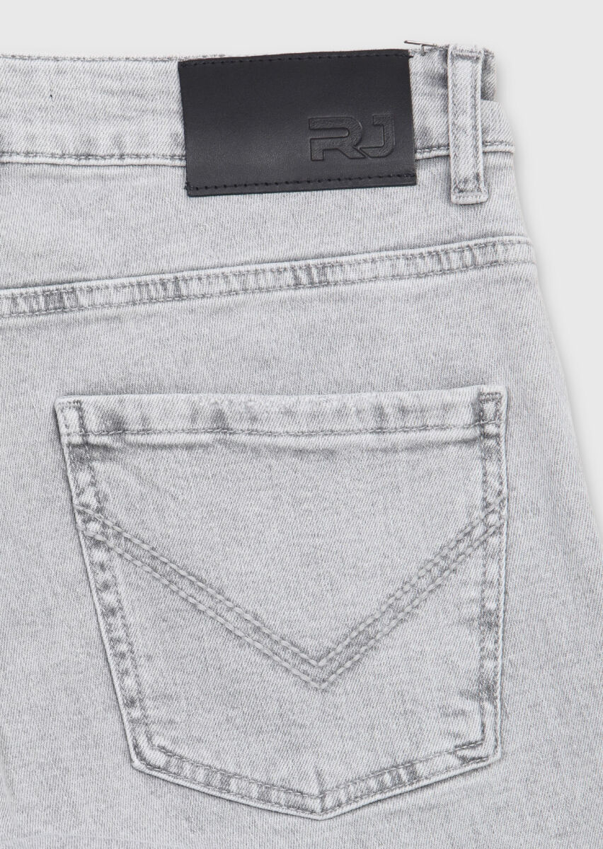 Gri Düz Slim Fit Denim Pamuk Karışımlı Pantolon - 7