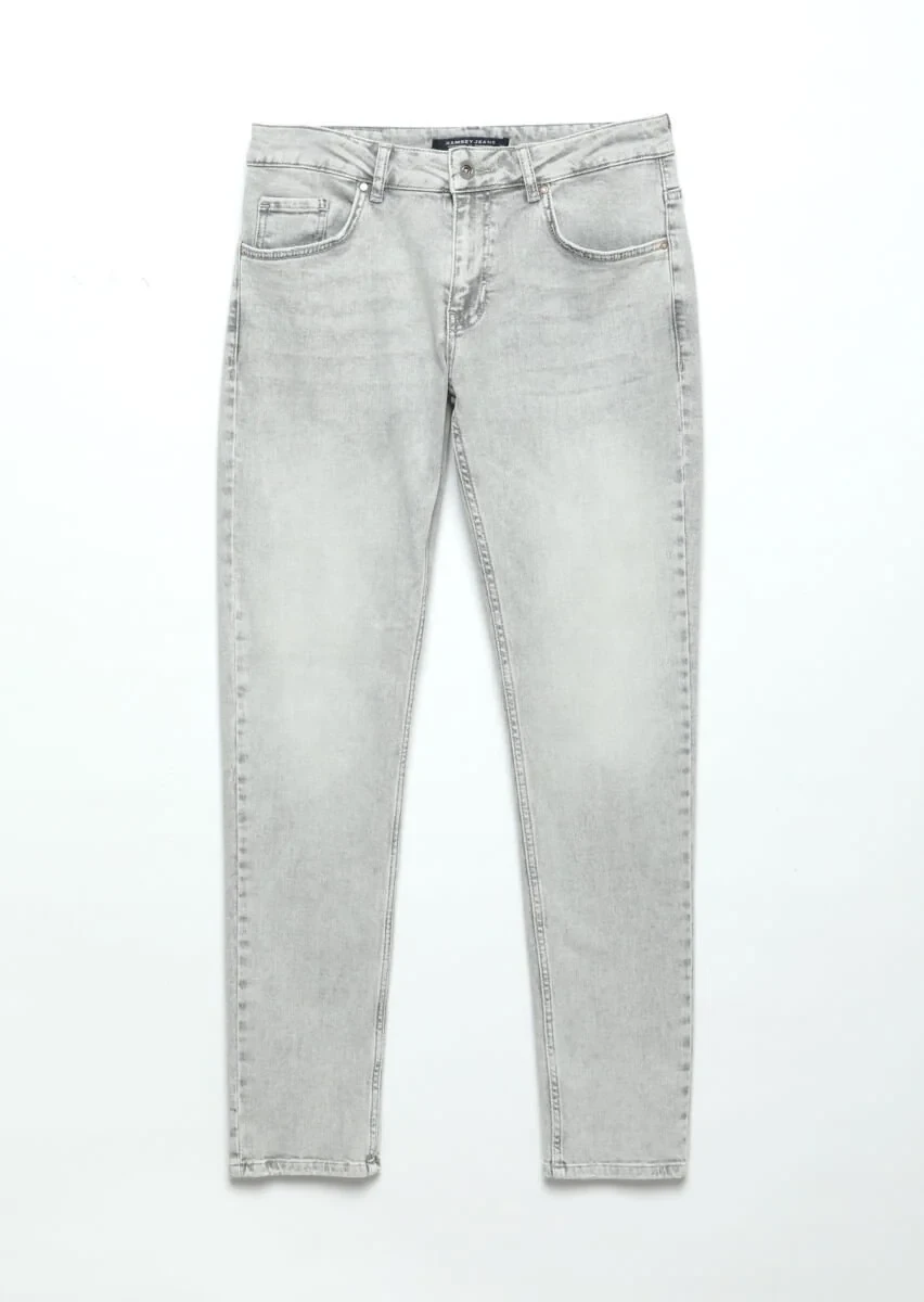 Gri Düz Slim Fit Denim Pamuk Karışımlı Pantolon - 6