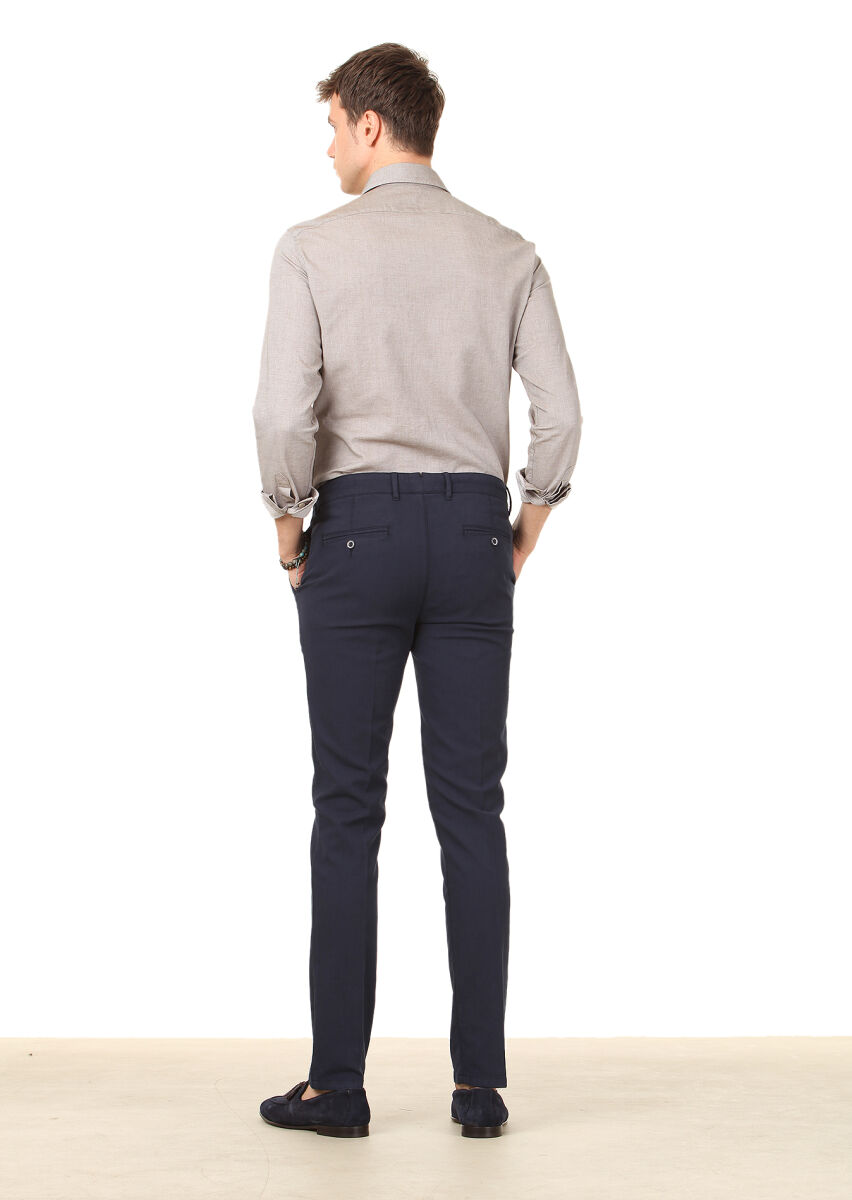 Gri Düz Slim Fit Uzun Dokuma Casual %100 Pamuk Gömlek - 4