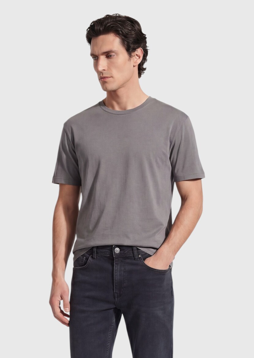 Gri Düz T-Shirt - 3