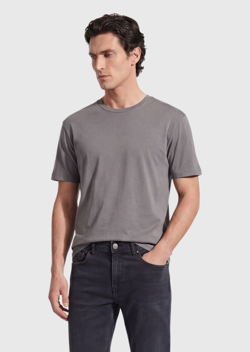Gri Düz T-Shirt - 3