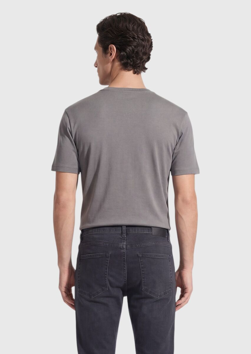 Gri Düz T-Shirt - 5